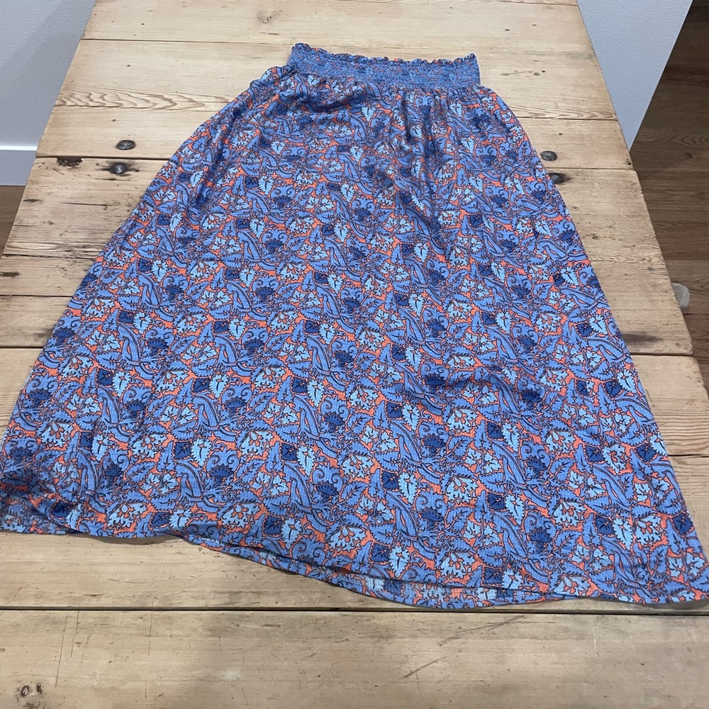 Tory Burch Smocked Waist Blue Paisley Midi Skirt size small